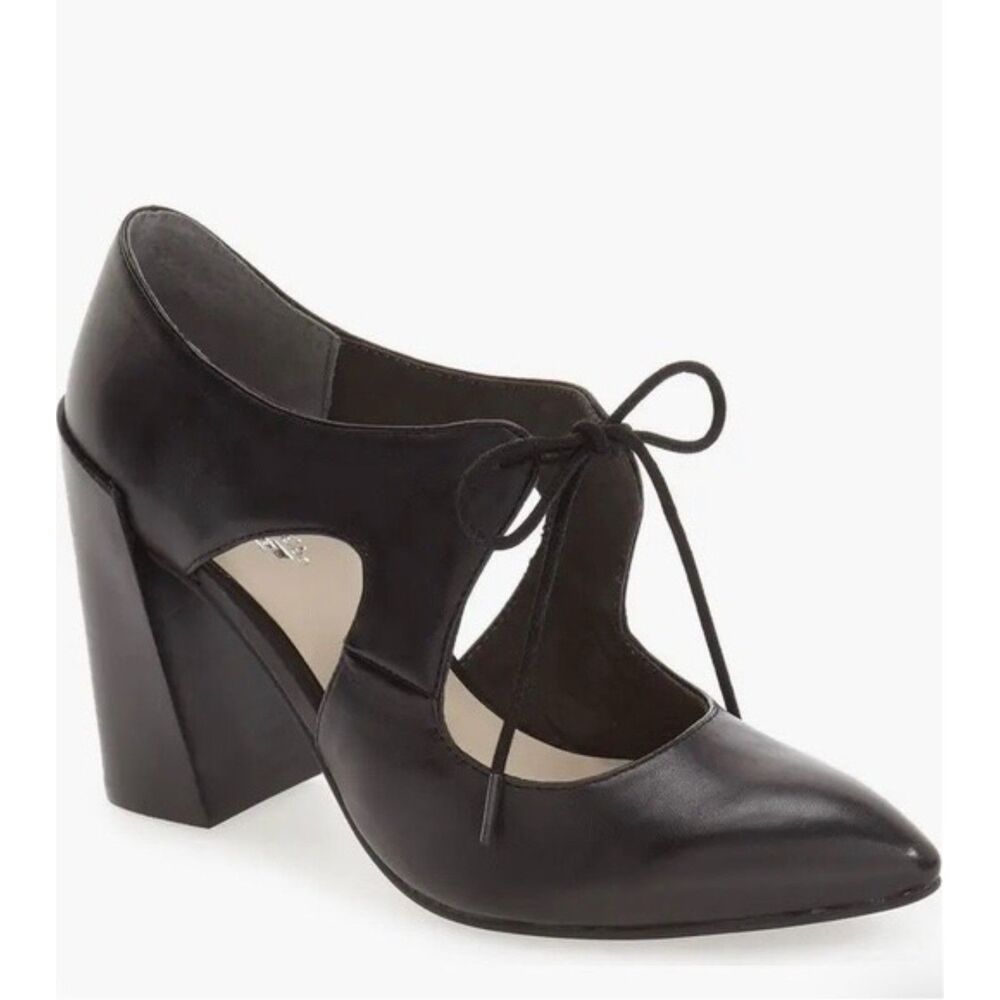 Seychelles Heritage Women's Dole Black Leather Lace Up Block Heels in Black Sz 8